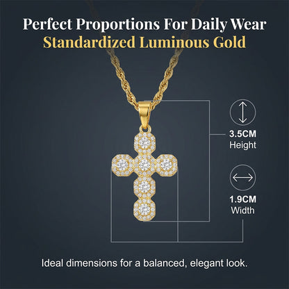 Copper Inlaid Zircon Cross Charm Pendant