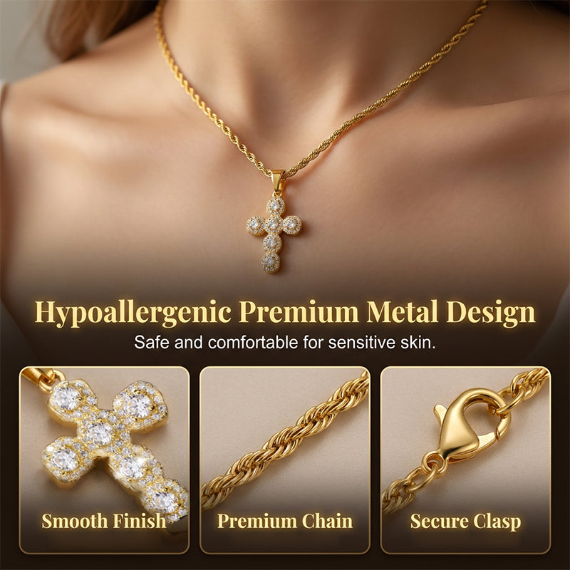 Copper Inlaid Zircon Cross Charm Pendant