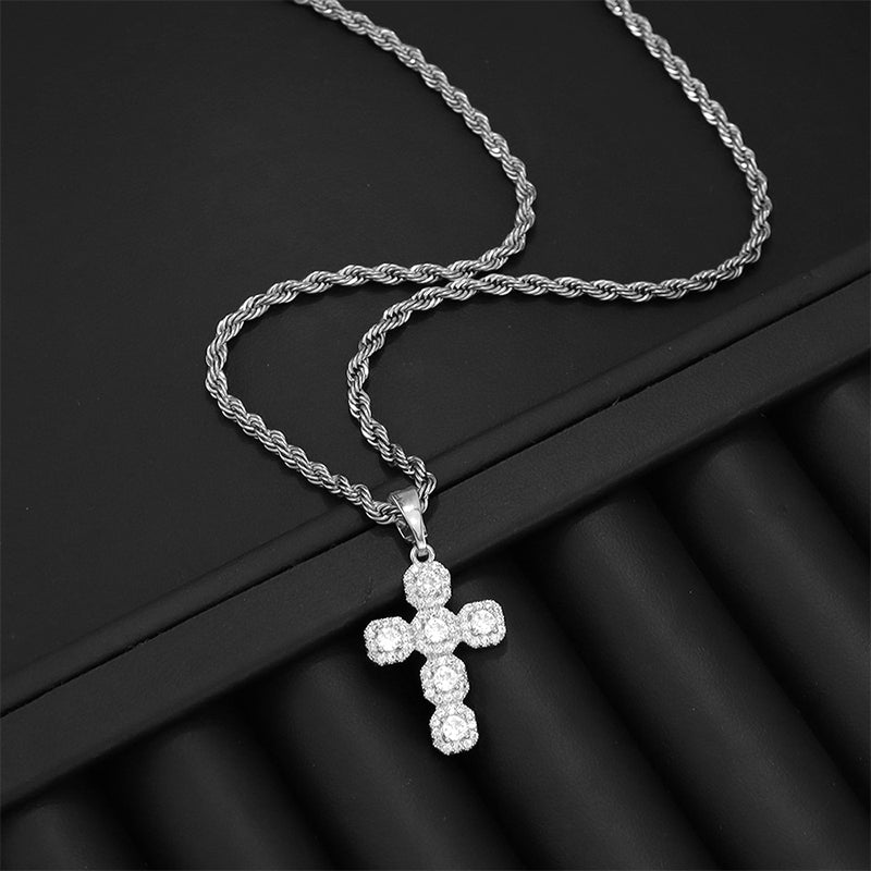 Copper Inlaid Zircon Cross Charm Pendant