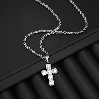 Copper Inlaid Zircon Cross Charm Pendant