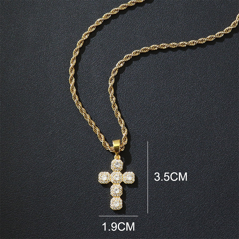 Copper Inlaid Zircon Cross Charm Pendant