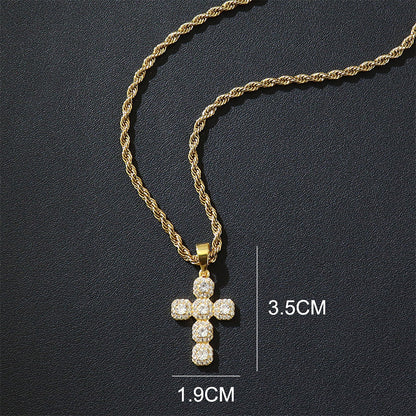 Copper Inlaid Zircon Cross Charm Pendant