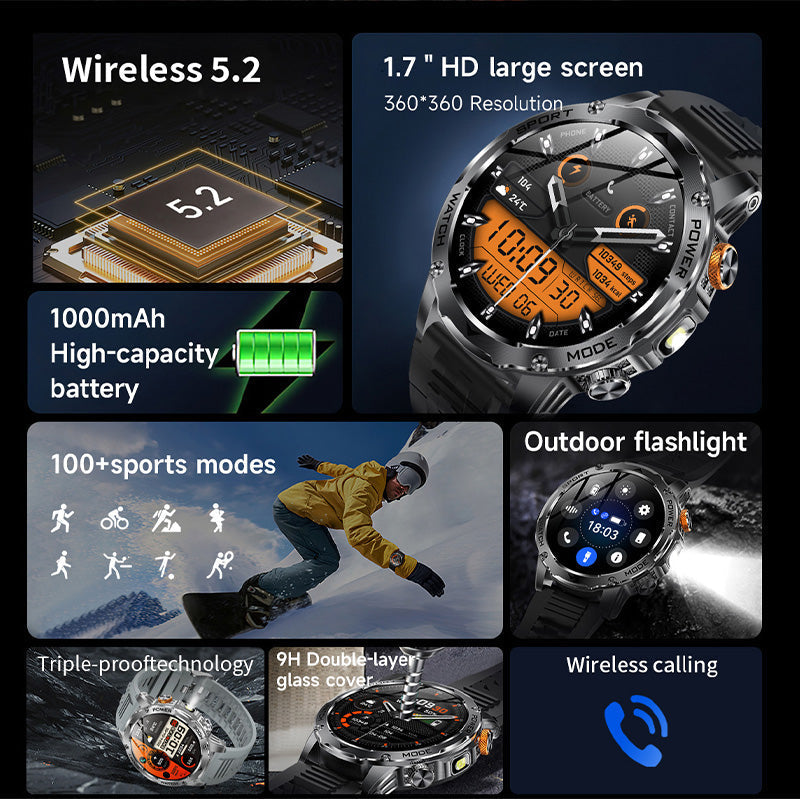 ⌚ 50% OFF NOW! 🔦 Smart Sports Watch – 1000mAh Battery, 1.7" HD, 100+ Sports Modes & LED Flashlight – For Active Lifestyles 💪