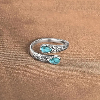 Vintage Adjustable Open Ring with Teardrop Glowing Zircon