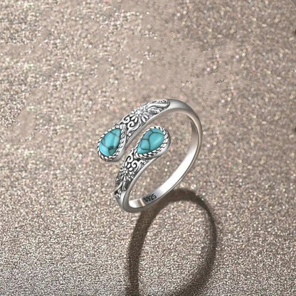 Vintage Adjustable Open Ring with Teardrop Glowing Zircon