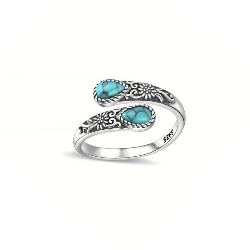 Vintage Adjustable Open Ring with Teardrop Glowing Zircon