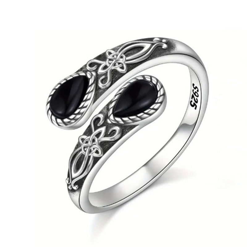 Vintage Adjustable Open Ring with Teardrop Glowing Zircon