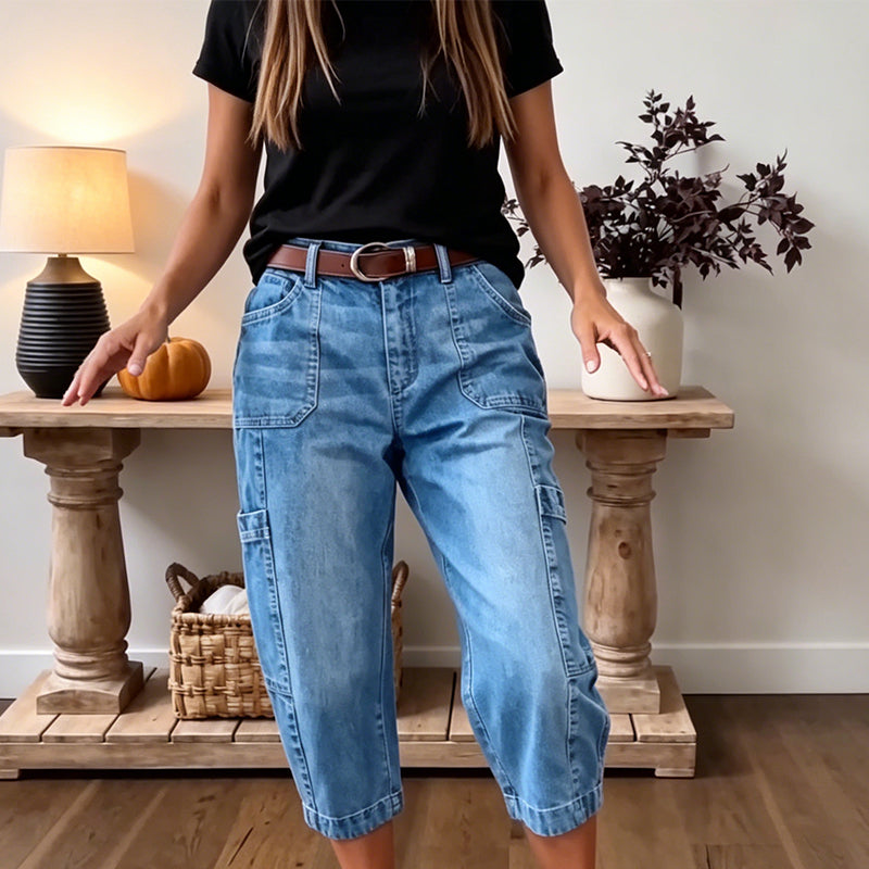 📢📢50% OFF !! ⏰Women's Casual Stretchy Cropped Denim Pants