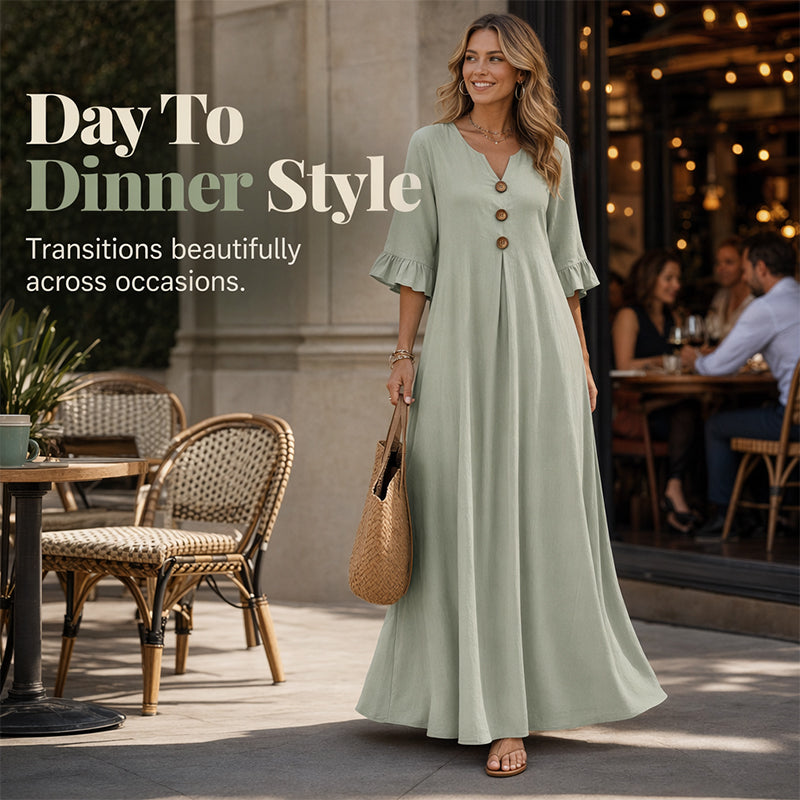 👗 LIMITED-TIME 50% OFF! ✨ Women's V-Neck Loose Maxi Dress – Flowing Silhouette, Soft Drape, Day to Dinner 🌙