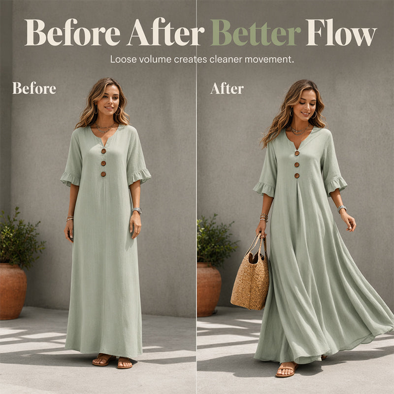 👗 LIMITED-TIME 50% OFF! ✨ Women's V-Neck Loose Maxi Dress – Flowing Silhouette, Soft Drape, Day to Dinner 🌙