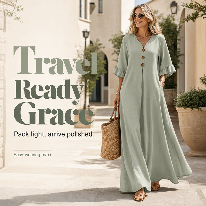 👗 LIMITED-TIME 50% OFF! ✨ Women's V-Neck Loose Maxi Dress – Flowing Silhouette, Soft Drape, Day to Dinner 🌙