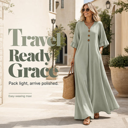 👗 LIMITED-TIME 50% OFF! ✨ Women's V-Neck Loose Maxi Dress – Flowing Silhouette, Soft Drape, Day to Dinner 🌙