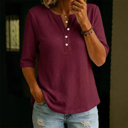 Women's Casual Breathable Waffle Knit Top