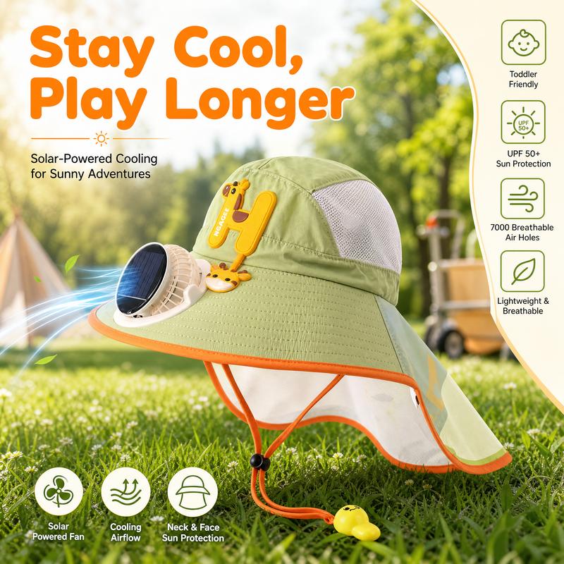 Sun Protection Flap Hat with Built in Cooling Fan