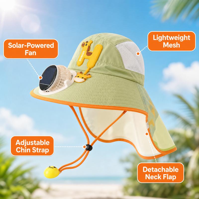 Sun Protection Flap Hat with Built in Cooling Fan