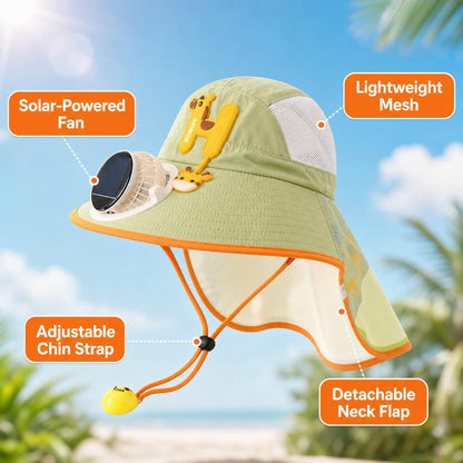 Sun Protection Flap Hat with Built in Cooling Fan
