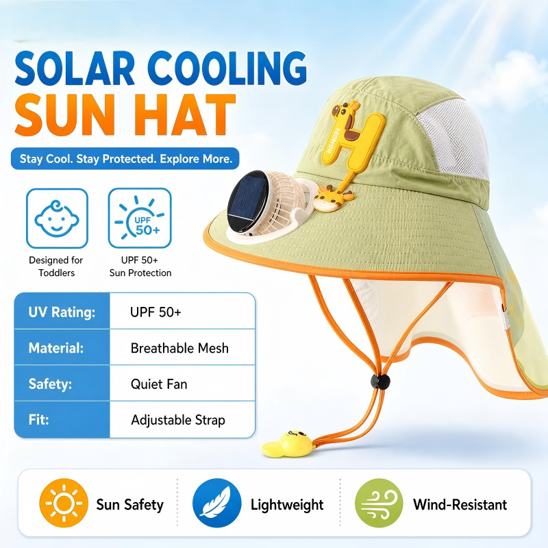 Sun Protection Flap Hat with Built in Cooling Fan