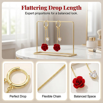 French Vintage Red Rose Dangle Earrings