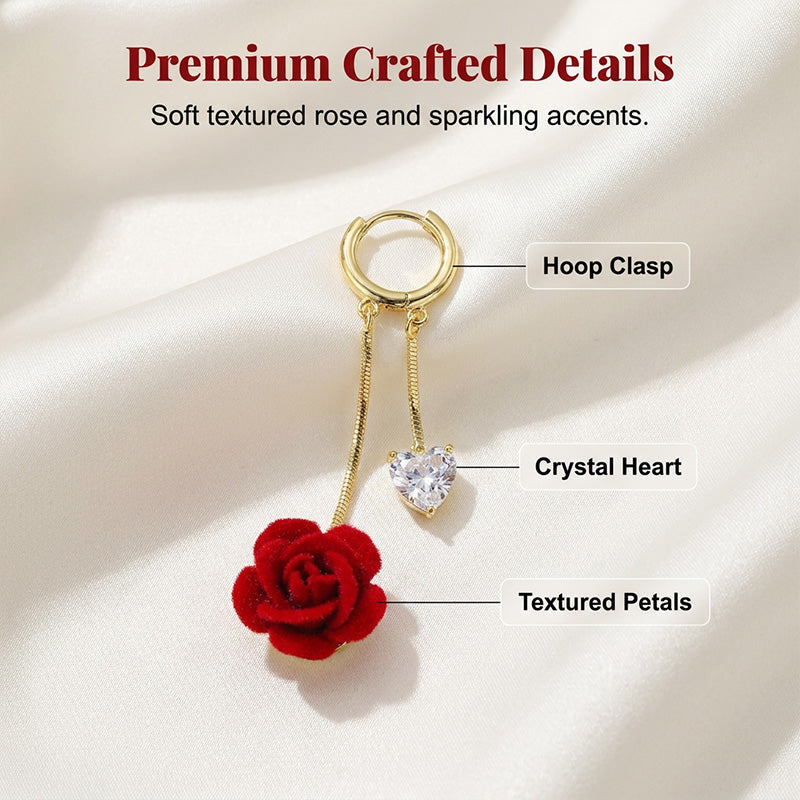 French Vintage Red Rose Dangle Earrings