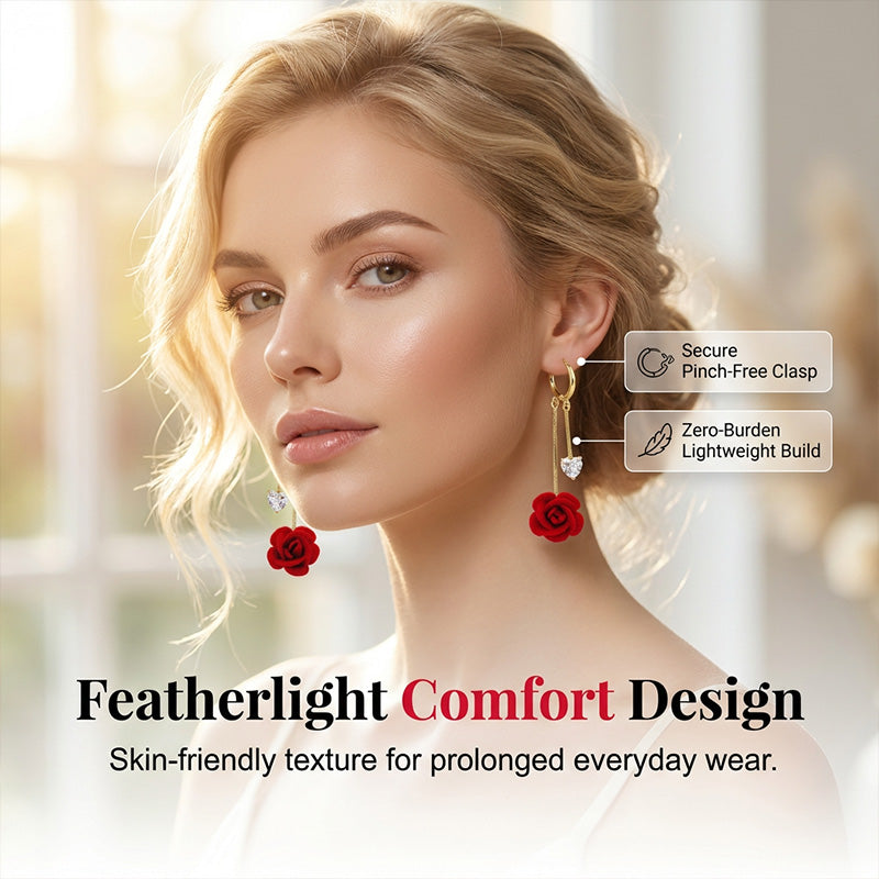 French Vintage Red Rose Dangle Earrings
