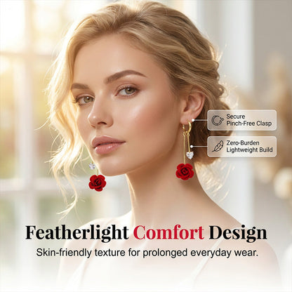 French Vintage Red Rose Dangle Earrings
