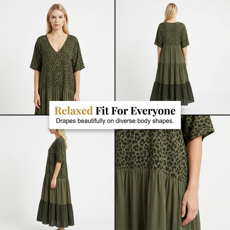 Bohemian Leopard Print Tiered Maxi Dress