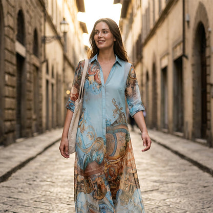 Women's Elegant Retro Print Maxi Dress