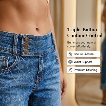 Women Wide Leg Cropped Jeans Button High Waist Denim Pants