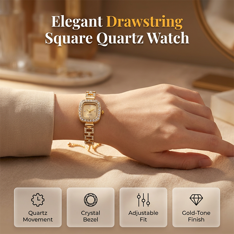 Women Drawstring Bracelet Watch Square Quartz