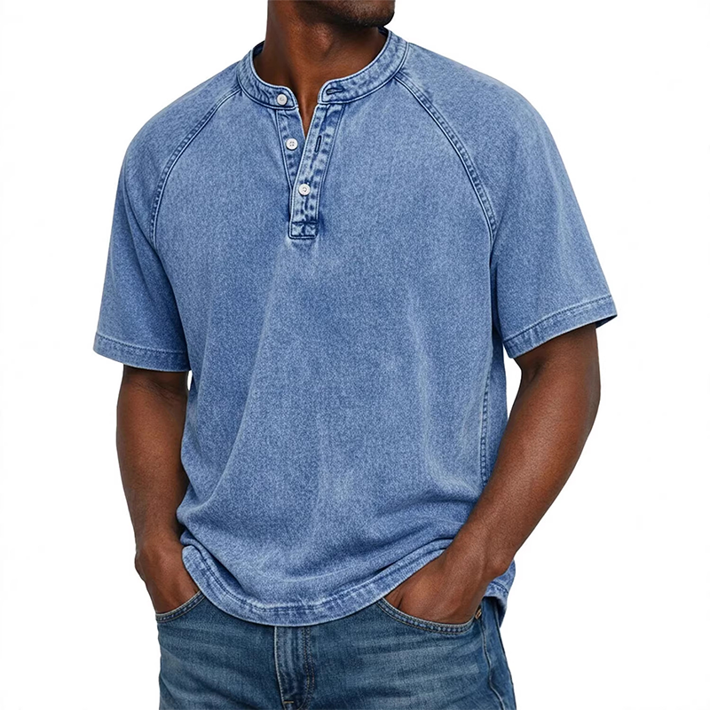 Men's Casual Band Collar Short Sleeve Shirt