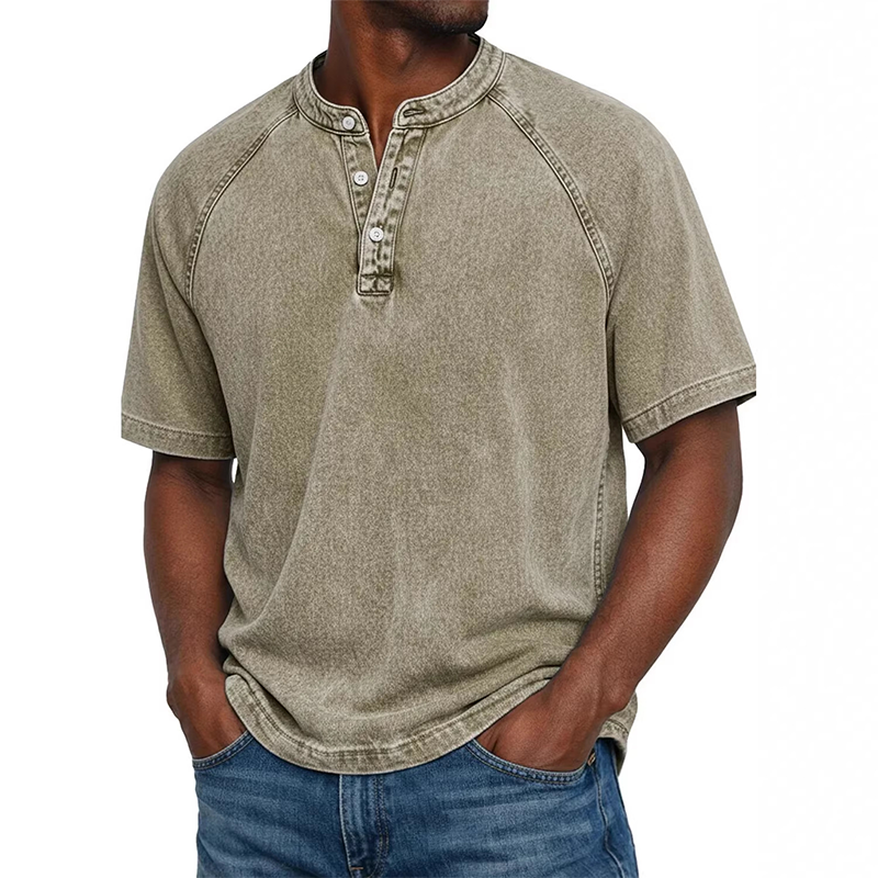 Men's Casual Band Collar Short Sleeve Shirt