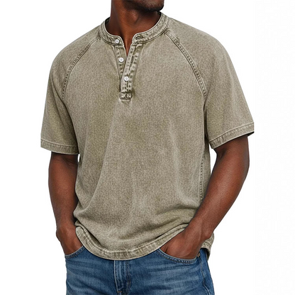 Men's Casual Band Collar Short Sleeve Shirt