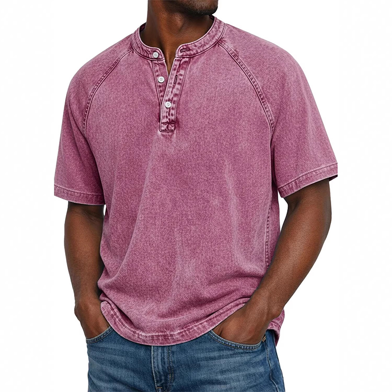 Men's Casual Band Collar Short Sleeve Shirt