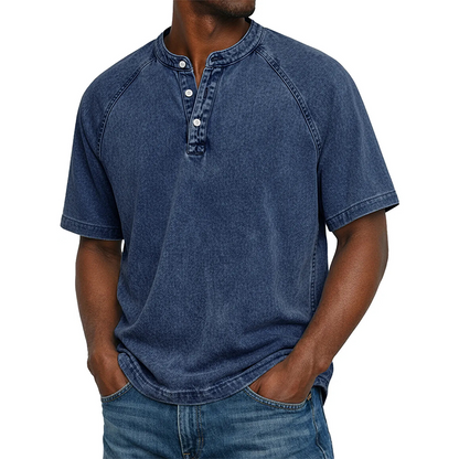 Men's Casual Band Collar Short Sleeve Shirt