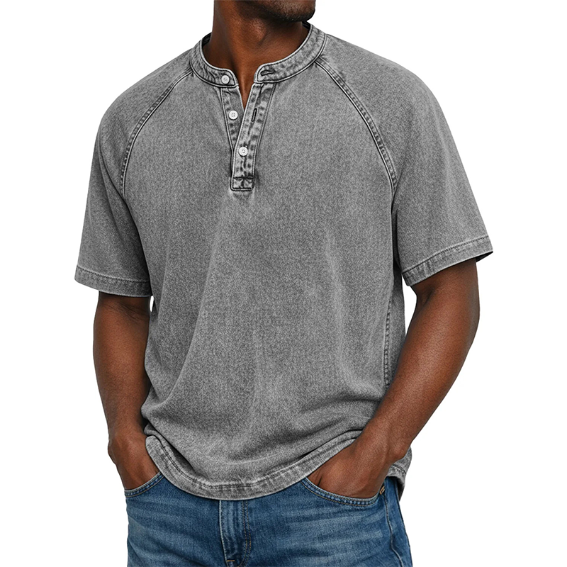 Men's Casual Band Collar Short Sleeve Shirt