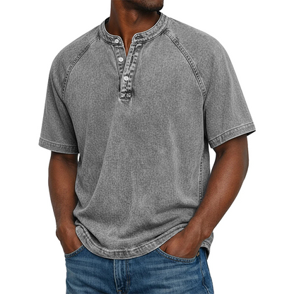 Men's Casual Band Collar Short Sleeve Shirt