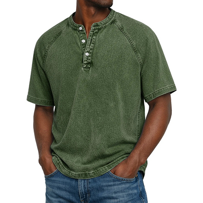 Men's Casual Band Collar Short Sleeve Shirt