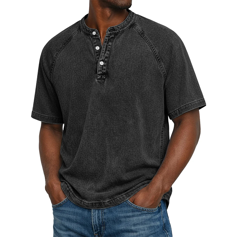 Men's Casual Band Collar Short Sleeve Shirt