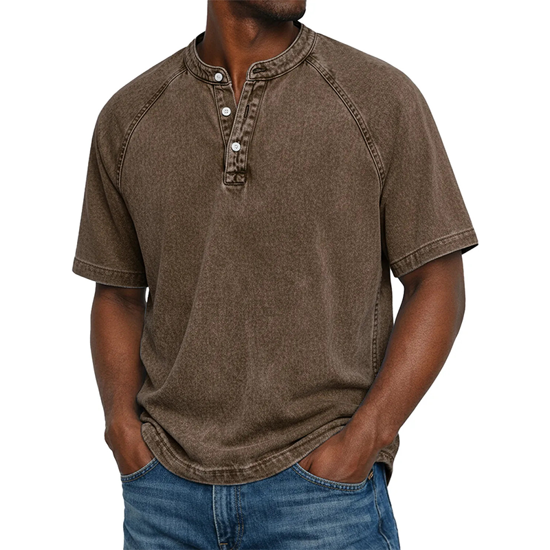 Men's Casual Band Collar Short Sleeve Shirt