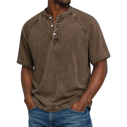 Men's Casual Band Collar Short Sleeve Shirt