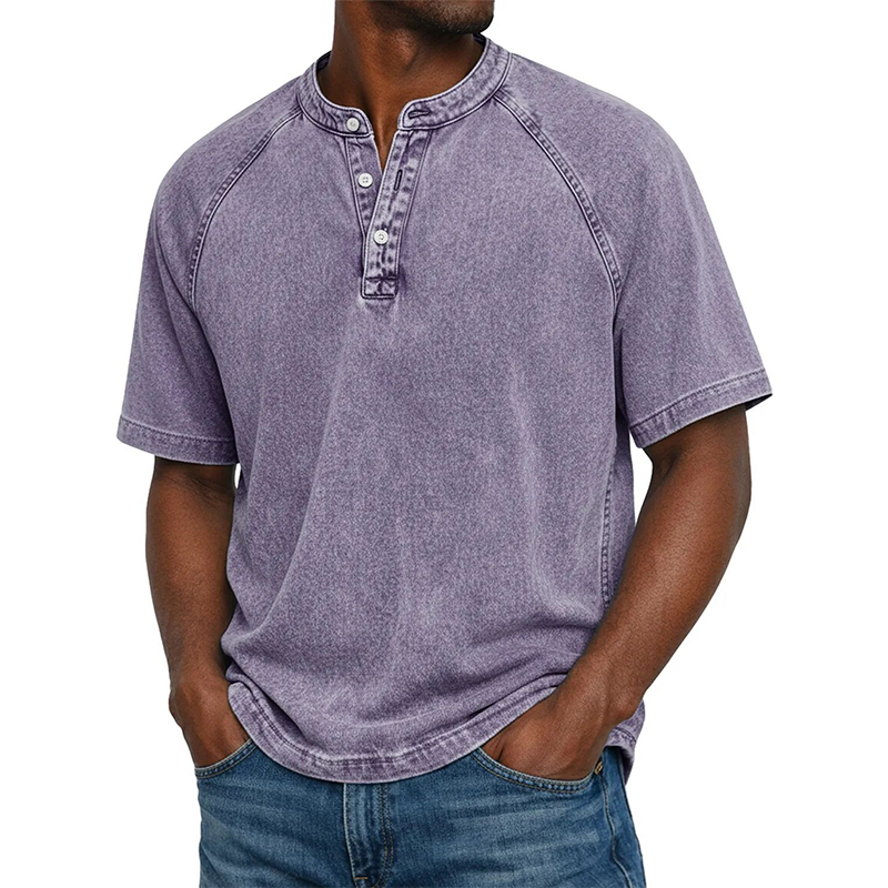 Men's Casual Band Collar Short Sleeve Shirt