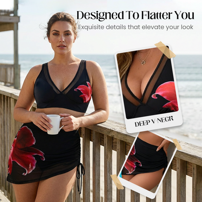 Ruched Mesh Bikini Set with Drawstring