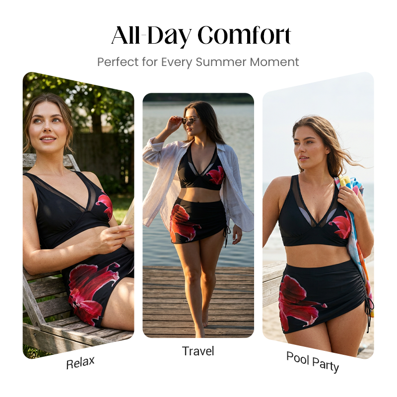 Ruched Mesh Bikini Set with Drawstring
