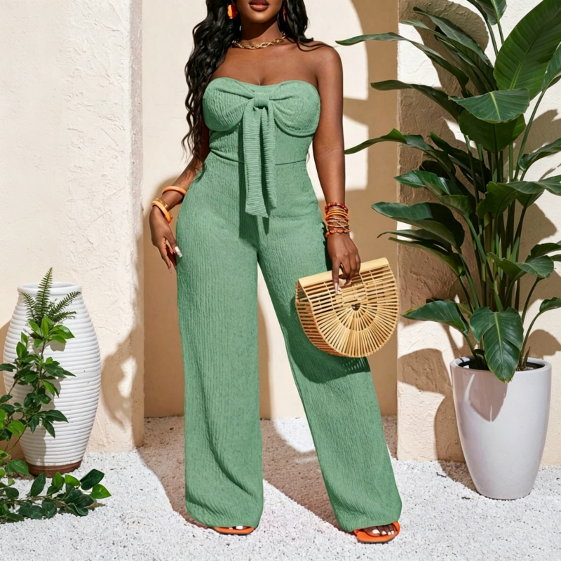 Women's Strapless High-Waisted Wide-Leg Jumpsuit