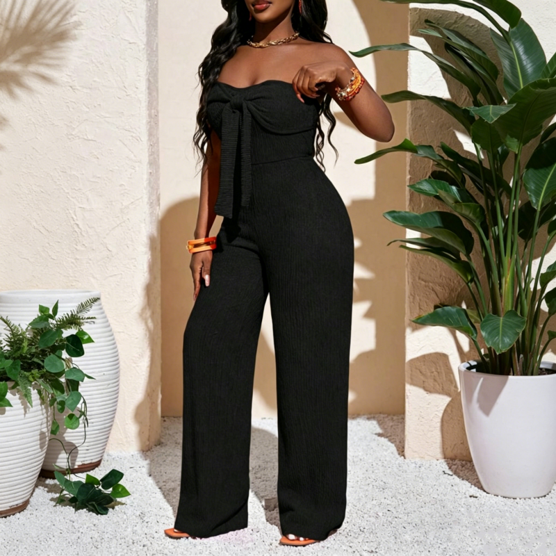 Women's Strapless High-Waisted Wide-Leg Jumpsuit