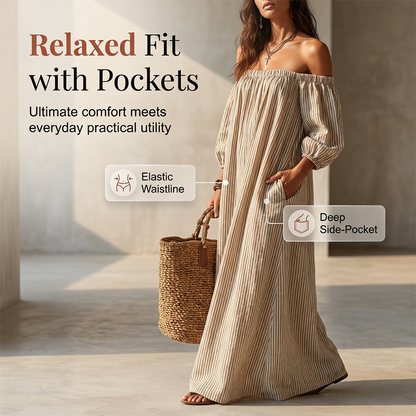 Women's Off-Shoulder Maxi Dress Lantern Sleeve Dress