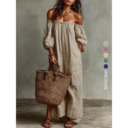 Women's Off-Shoulder Maxi Dress Lantern Sleeve Dress