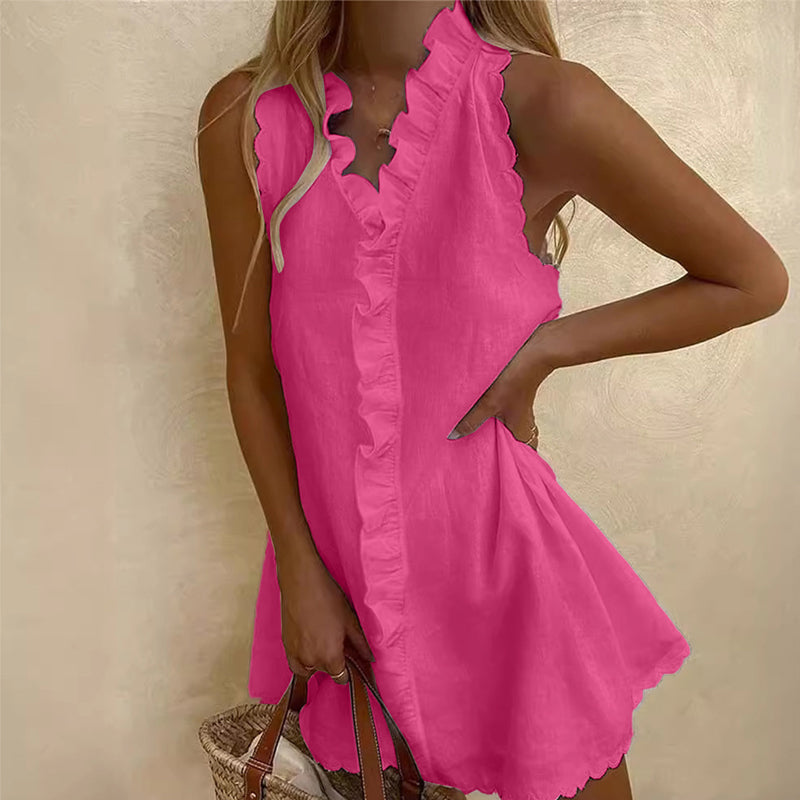 Women's Ruffle Trim Button-Front Mini Dress