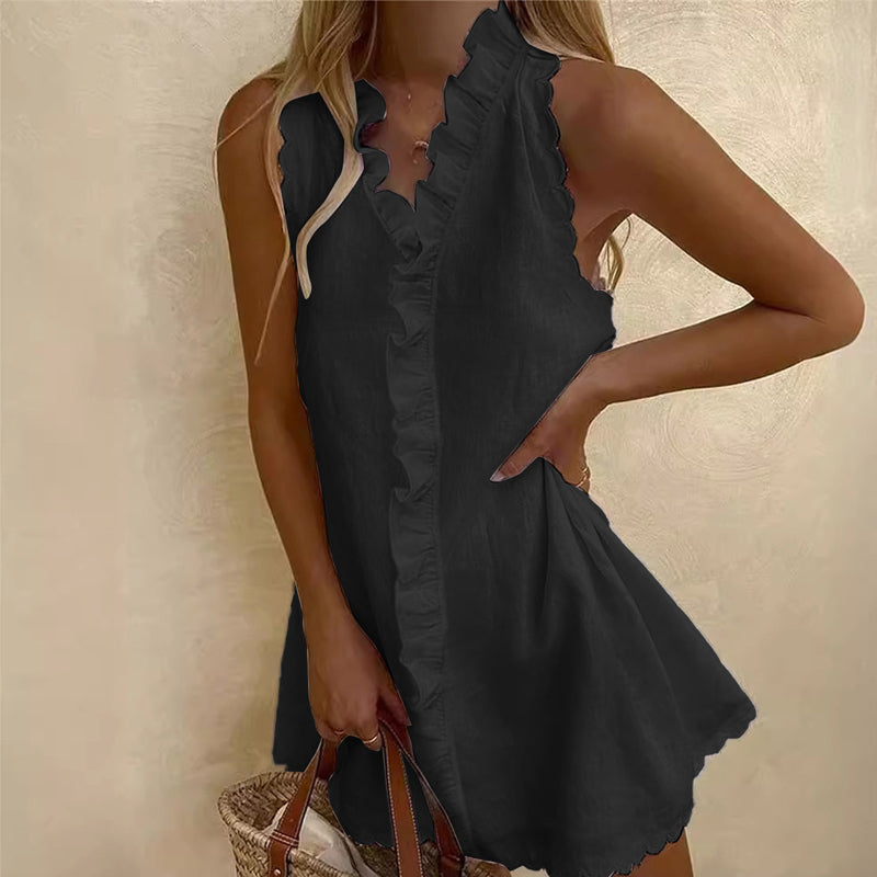 Women's Ruffle Trim Button-Front Mini Dress