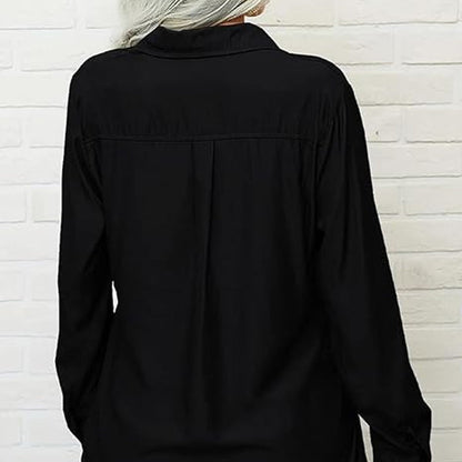 Women's Solid Lapel Long Sleeves Button-Down Shirt